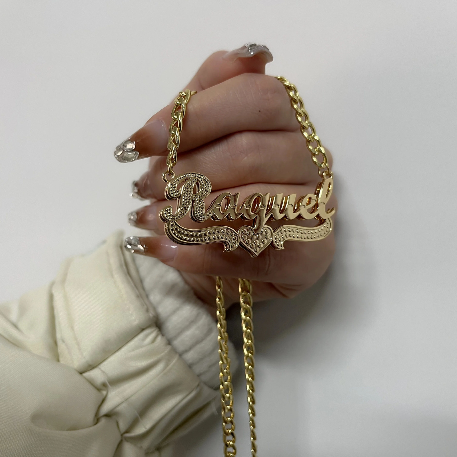 Custom Double Nameplate Necklace With Heart Personalized Double Layer SingleTone Heart Name Pendant Handmade Heart NK Chain Gift 241014 - view 4