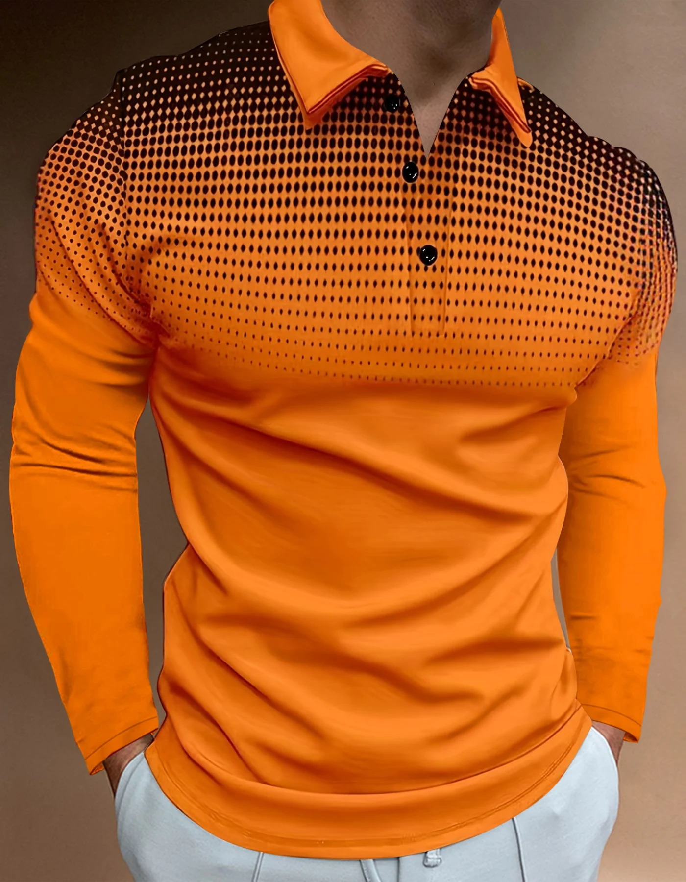 2024 Spring and Autumn Fashion Mens long-sleeved POLO Shirt casual street wear lapel print Top Mens T-shirt 241010