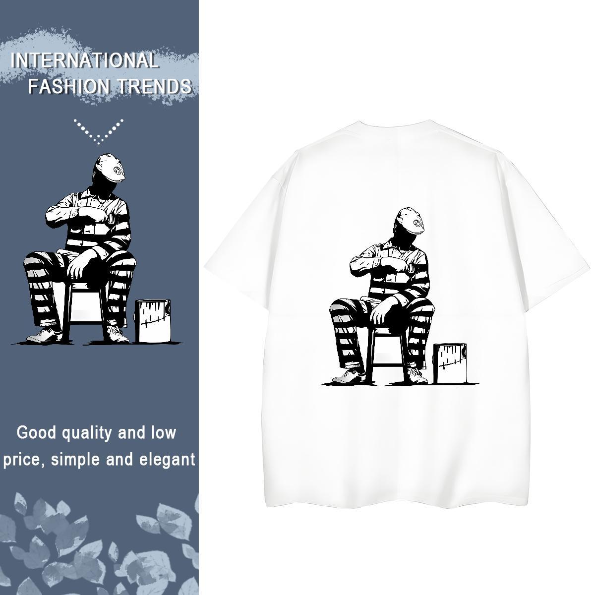 2024 DIY Woman T Shirts 230g Cotton Short Sleeve O-Neck Street person Lady T shirt Loose Cartoon Print Tee Shirt