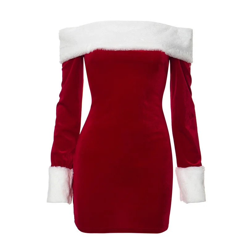 Winter strapless mini dress womens clothing Christmas uniform Santa Claus cos bodycon dress velvet backless vest 241014