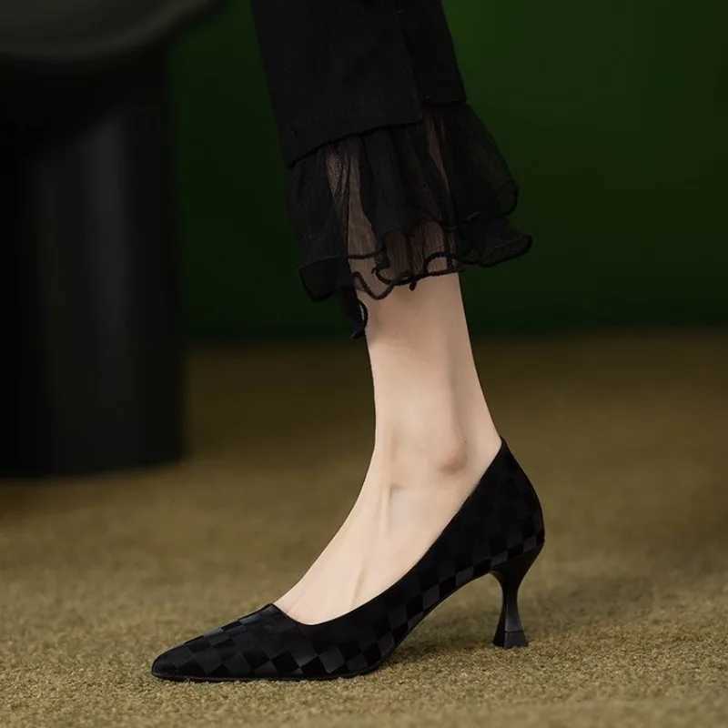 2024 Luxury Pumps Shoes for Women Heeled Woman Medium Heel Stiletto Heels High Sandal Party Office Elegant Brown Small Heel SexyLX241014
