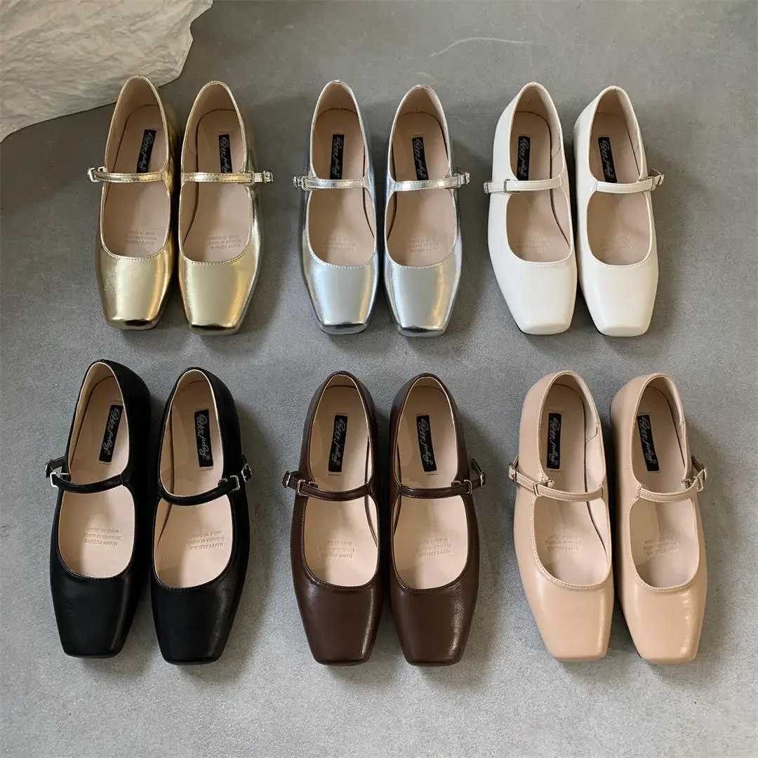 2024 Spring New Women Mary Jane Shoes From Square Toe Shallow Slip Ladies Flat Shoes Soft Sole Outdoor Dress Ballerina Y250221