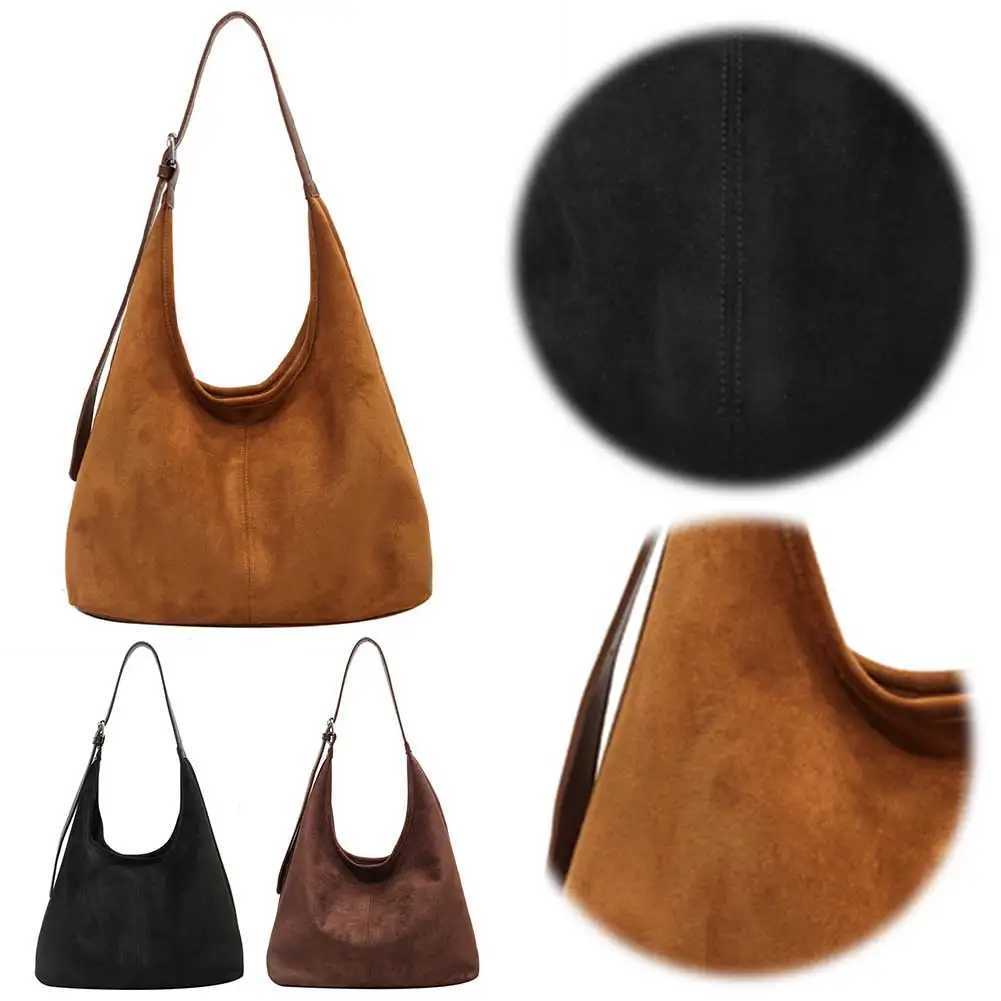 Ladies Suede Shoulder Bag Stylish Crossbody Large Capacity Casual Tote Purse Solid Color Adjustable Strap Vintage Satchel 241014