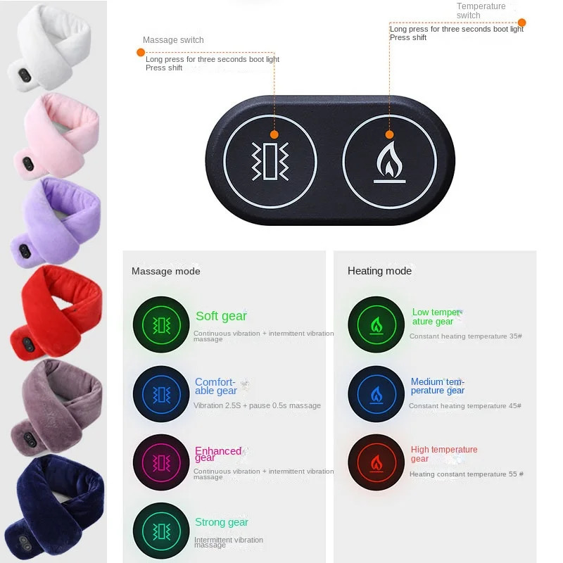Heating scarves for men and women in winter Smart heating solid color neck protection vibration massage scarves 241009