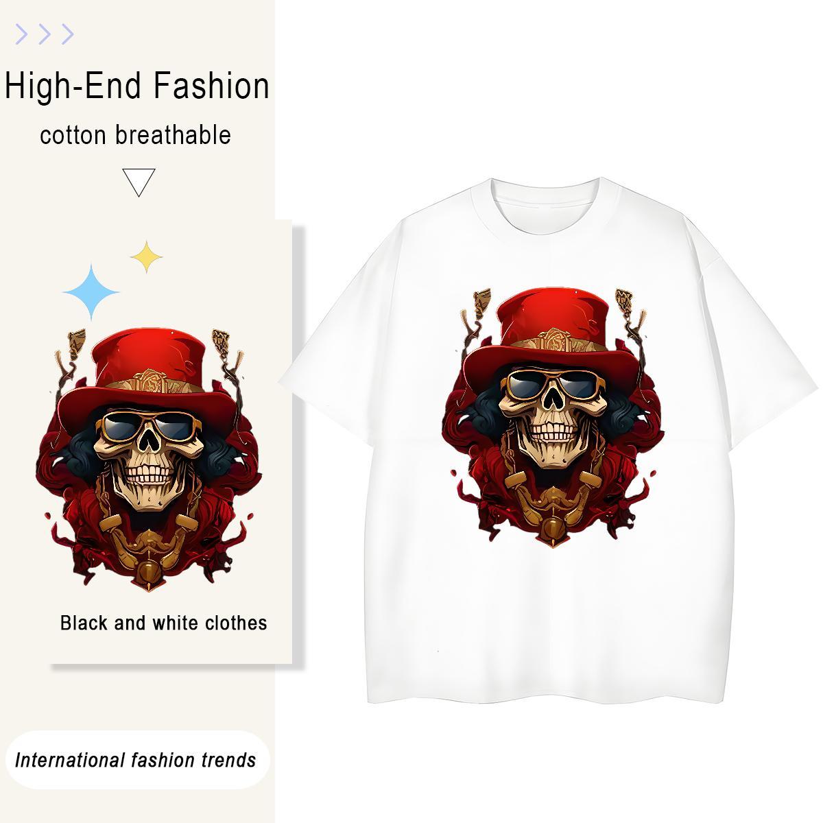 Fashion Casual T-Shirts for Women 230g Pure Cotton Breathable Soft Casual Beach skull Unisex Tshirts Free Shipping DIY Logo Wear