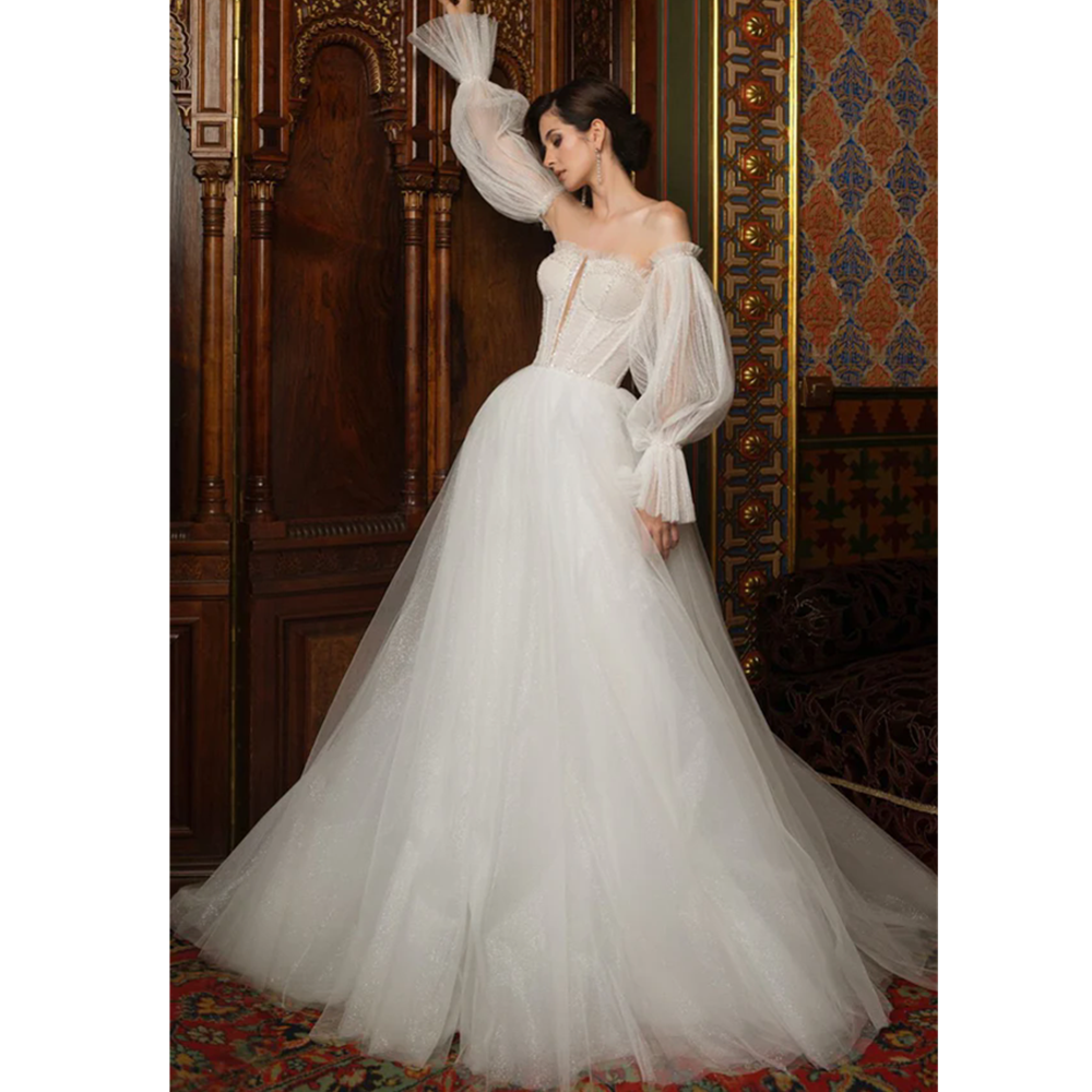 Hot Sale Sweetheart A-Line Wedding Dresses Long Puff Sleeves Lace Appliques Princess Bridal Gowns Vestido De Noiva