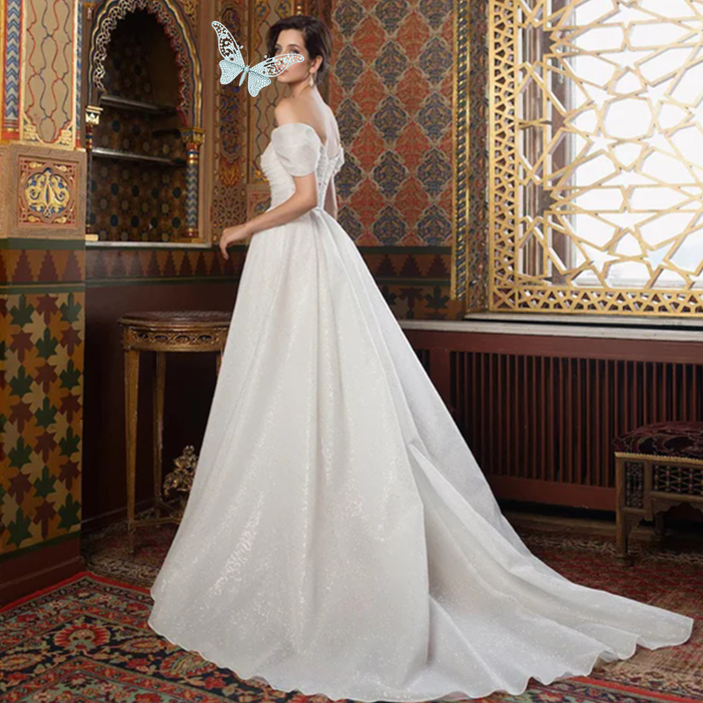 Elegant Off the Shoulder Wedding Dress for Brides Pleat Open Back Simple Bridal Gowns Sweep Train Beach vestidos de novia 2024