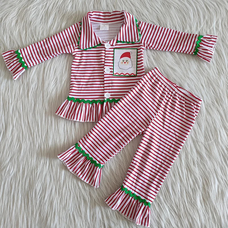 Wholesale Nightclothes Baby Boy Christmas Pajamas Clothes Santa Shirt Green Plaid Pants Set Infant Kids Boutique Children Outfit 241014