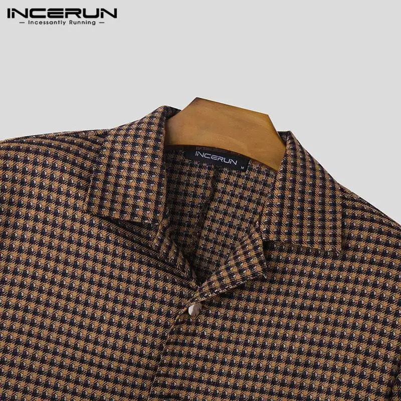 2024 Mens Jackets Plaid Lapel Long Sleeve Button Fashion Casual Male Crop Coats Spring Streetwear Thin Jackets S-5XL INCERUN 241011