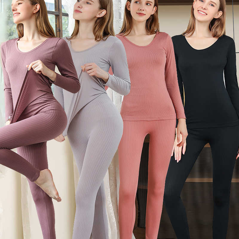 Womens Thermal Underwear Womens Hot Underwear Winter Long Sleve Winter Clothing Seamless Hot Underwear Close fitting Set Womens Thick 2piece Slepwea Y
