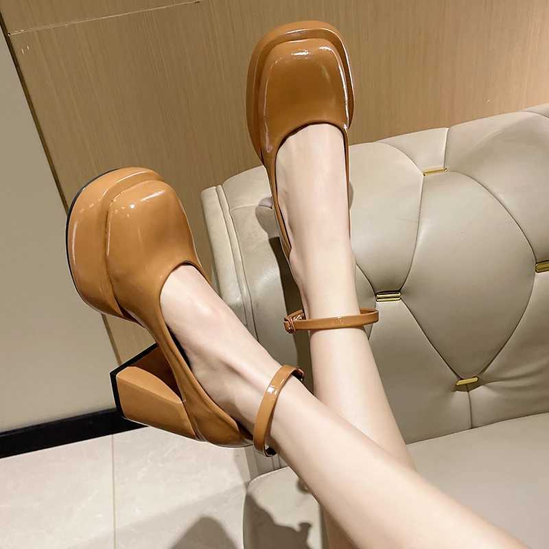 LazySeal 9cm High Heel Mary Janes Women Shoes 3cm Platform Square Toe Patent Leather Buckle Gladiator Sandal For Ladies Size 41LX241014