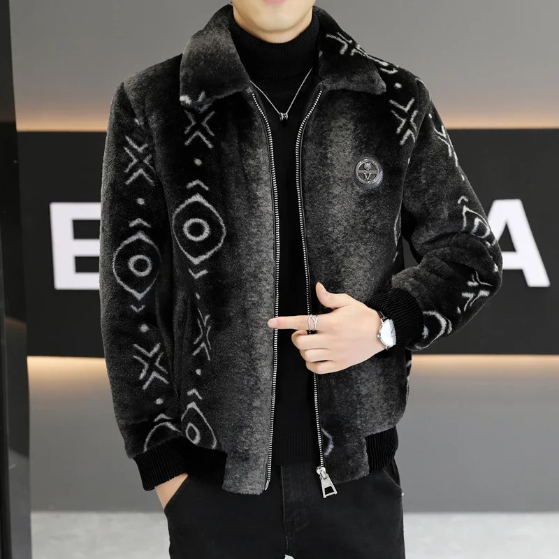 2023 Winter Faux Fur Mink Jackets Men Thicken Warm Coat fashion lapel Casual Business Social Overcoat Clothing 241008