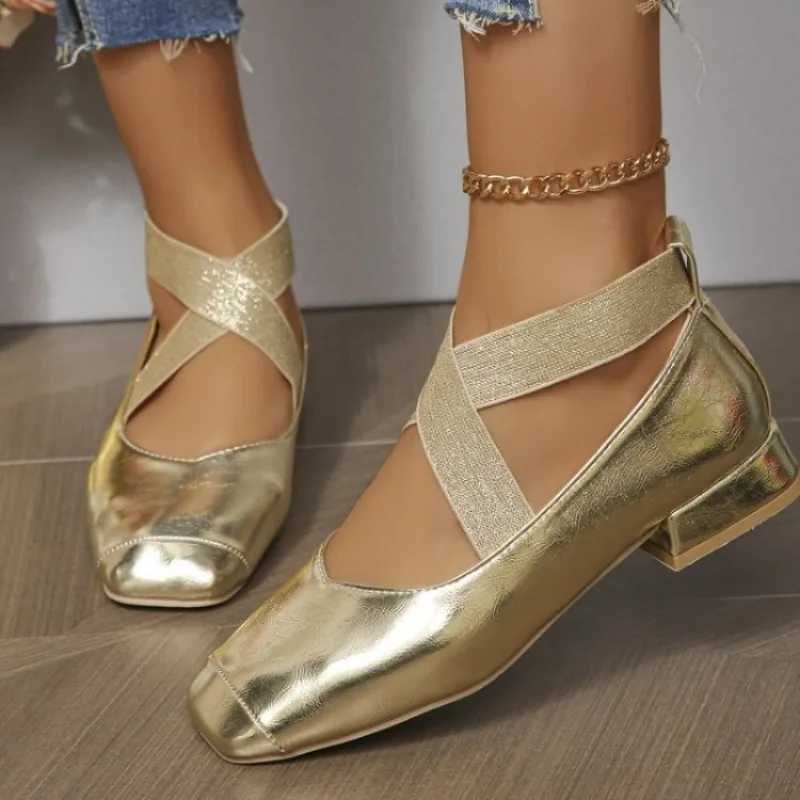 Meotina Women Genuine Leather Mary Janes Square Toe Flat Buckle Shallow Ladies Fashion Career Shoes Spring Autumn Gold Silver 40LX241014