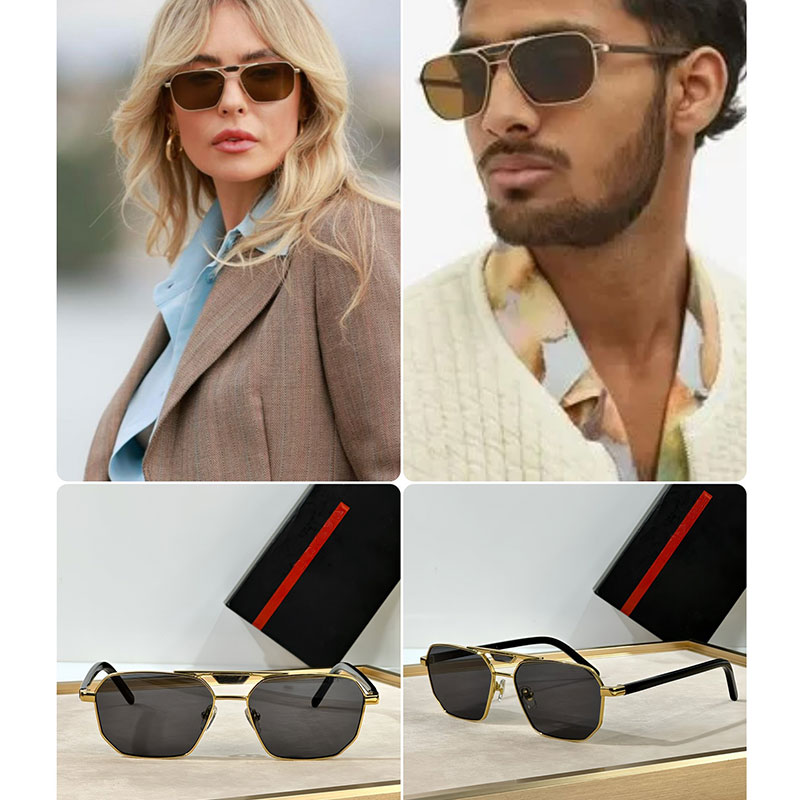 Designer metal sunglasses Double bridge with metal inserts Frame compatible with graduated lenses Luxury outdoor casual sunglasses 58Y