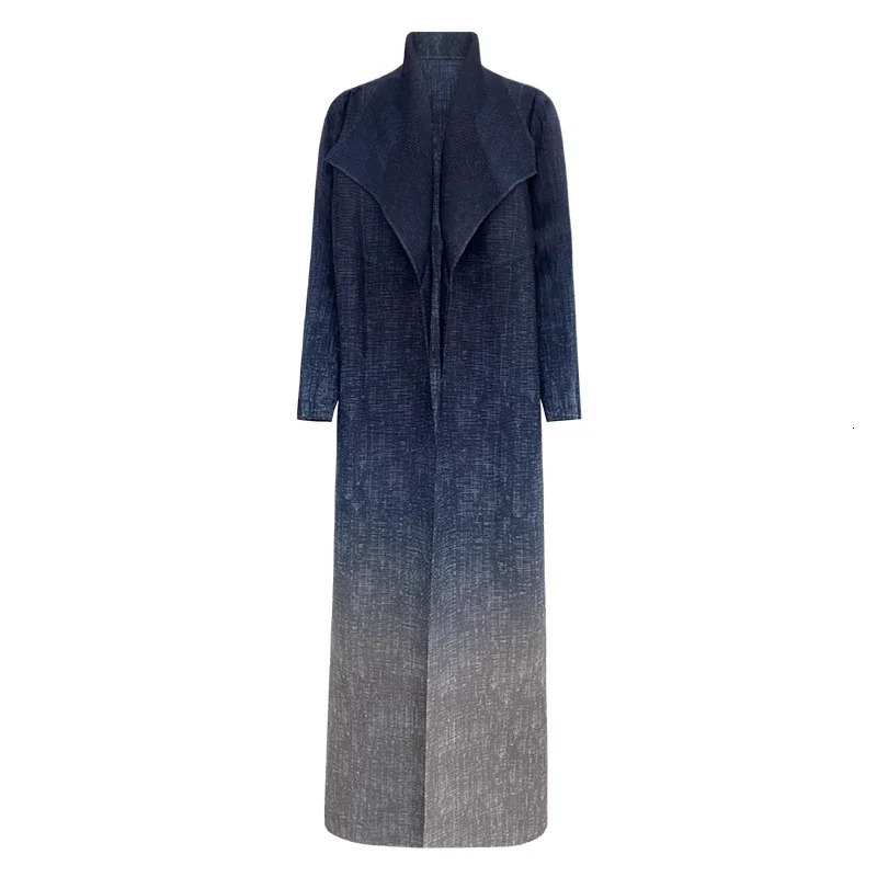Miyake Pleated Printed Women Trench Coat Retro Loose Large Size Cardigan Long Dress 2024 Female Robe 241010