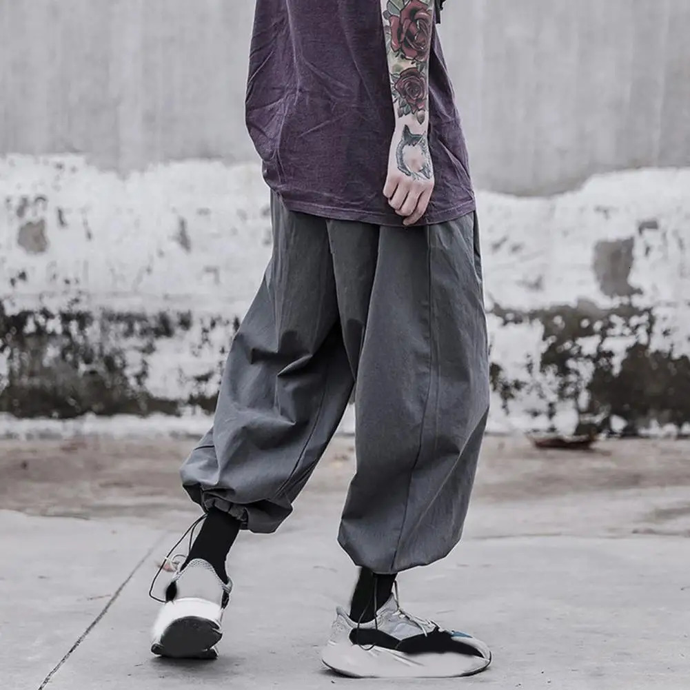 Spring Men Loose Harem Pants Japanese Wide Leg High Quality Casual Sweatpants Anklebanded Hip Hop Drawstring 240930