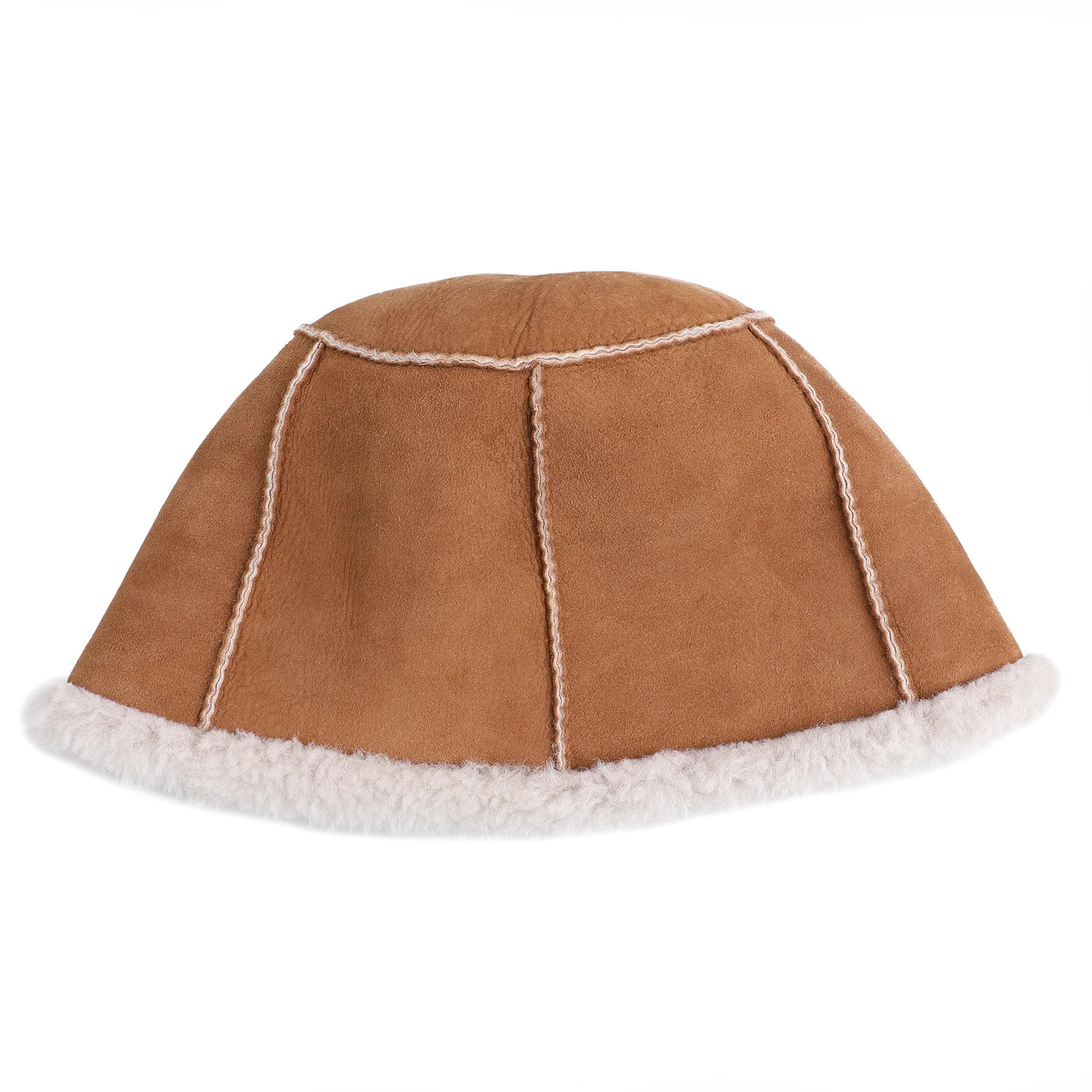 Womens Genuine Shearling Wool Leather Bucket Hat Lady Winter Warm Real Fur Caps Hand-Stitched 241014