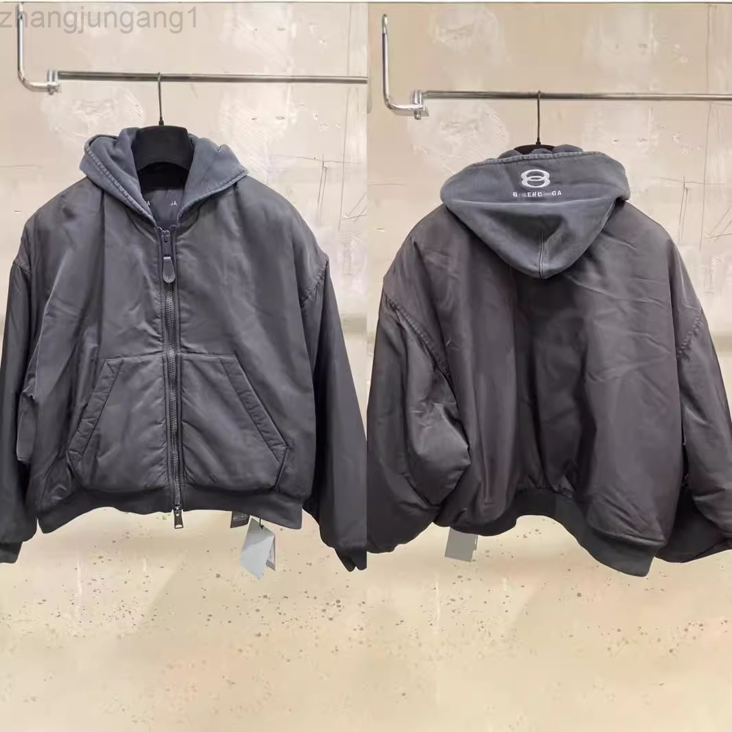 Designer Correct Version Original Label Paris b Home Double Ring Letter Embroidery Cotton Flying Jacket Cotton Clothes Washing Water Hooded Cotton Clothes