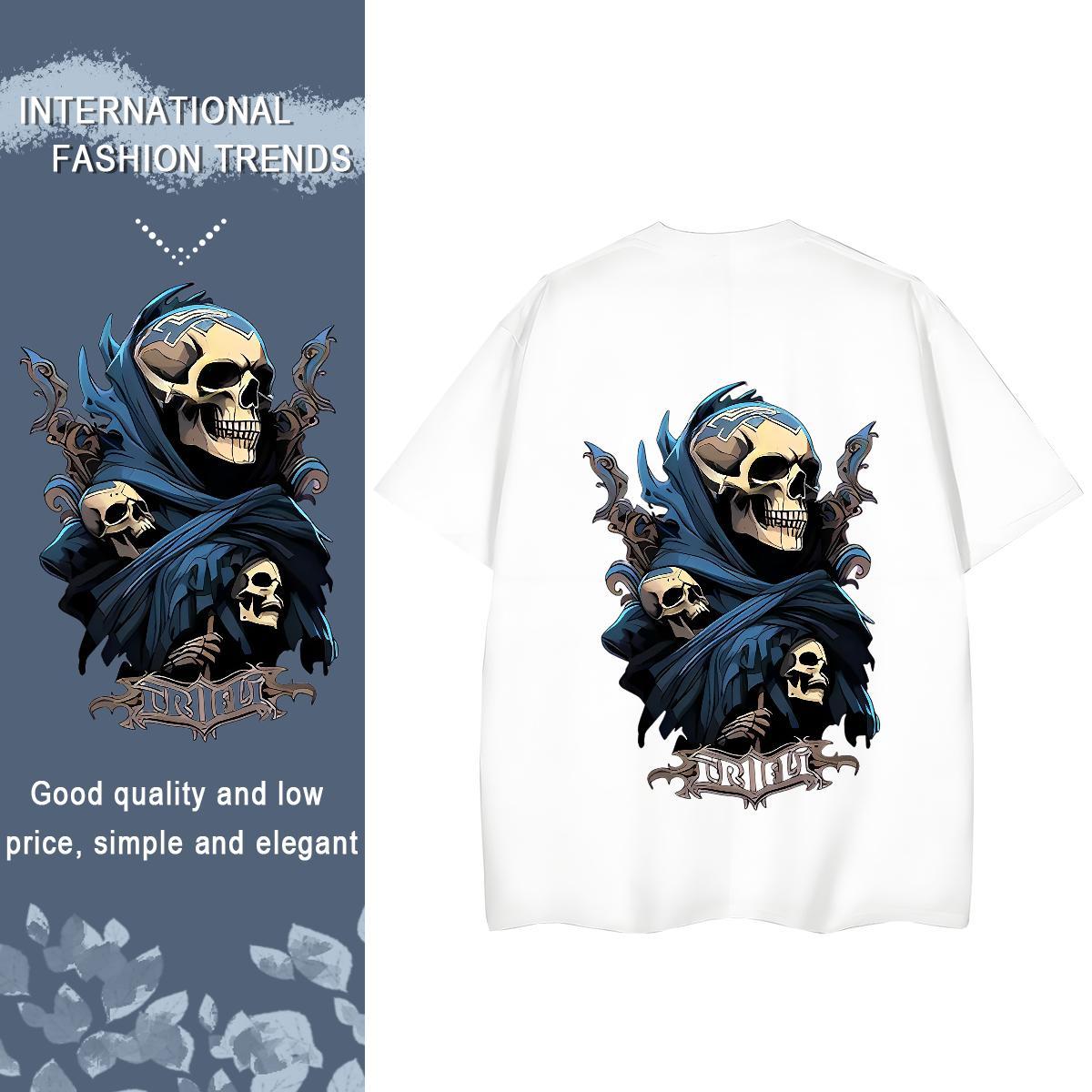 DIY T-Shirts 230g Pure Cotton Short Sleeve O-Neck Sport skull Woman Tshirt Wholesale Oversized L-4XL Clothes Shirt