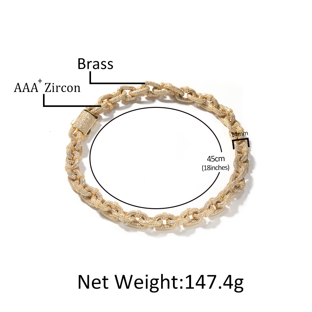 14mm 18k Gold Iced Out Hip Hop Lock Link Chains Necklace Choker Fine Quality New In Hip Hop Necklaces Exaggerated Miami Street Party Rapper Jewelry Ac
