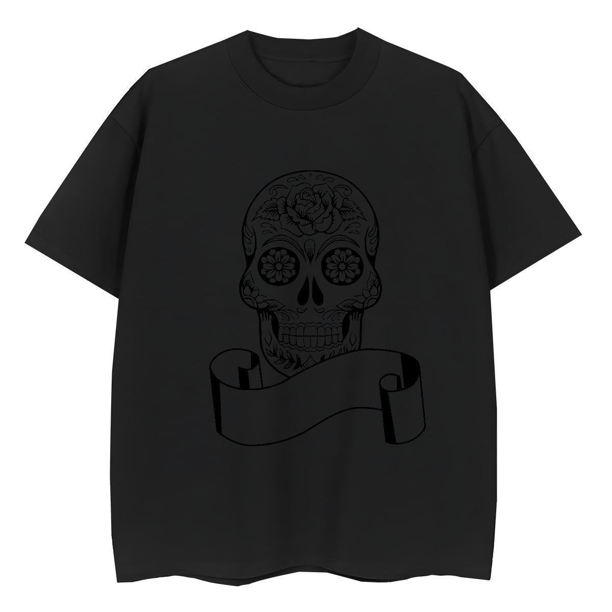 2024 Casual T-Shirts 230g 100% Cotton Breathable Soft Daily Wear skull Couples T Shirts High quality Plus Size Custom Top Shirts
