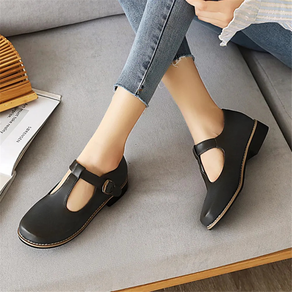 Retro Women Flat Pumps Girl Student Shoes Lady T Brown Concise Ankle New Strap Round Toe Flats Spring Leisure Mary Jane shoes 241014