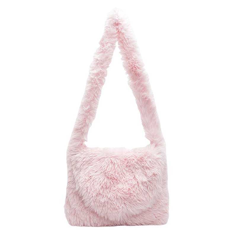 Ladies Plush Crossbody Bag Fluffy Winter Handbag Solid Color Messenger Tote Purse Work Shopping 241014