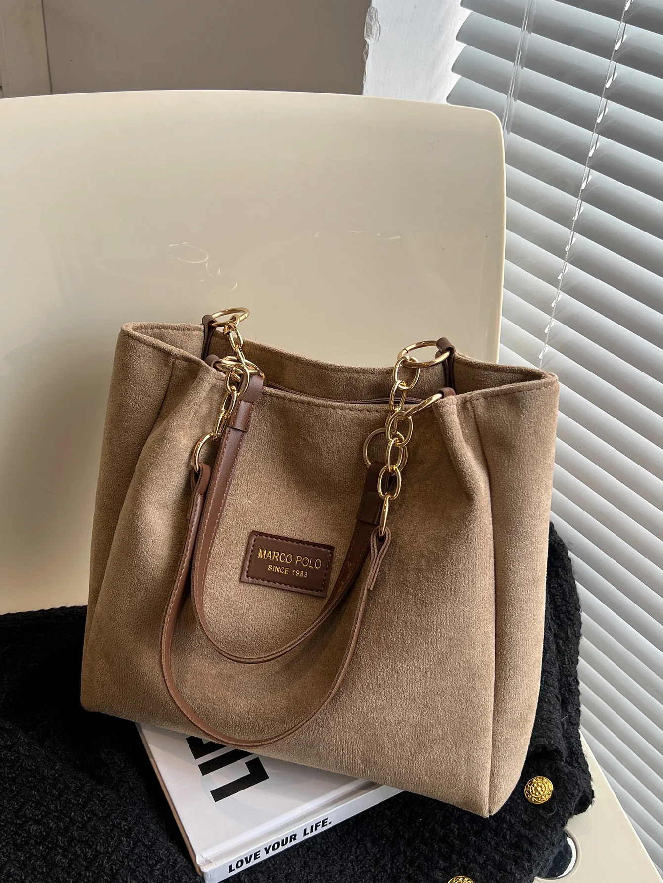LargeVolume Suede Stylish Tote Bag For Ladies With One Shoulder 241011