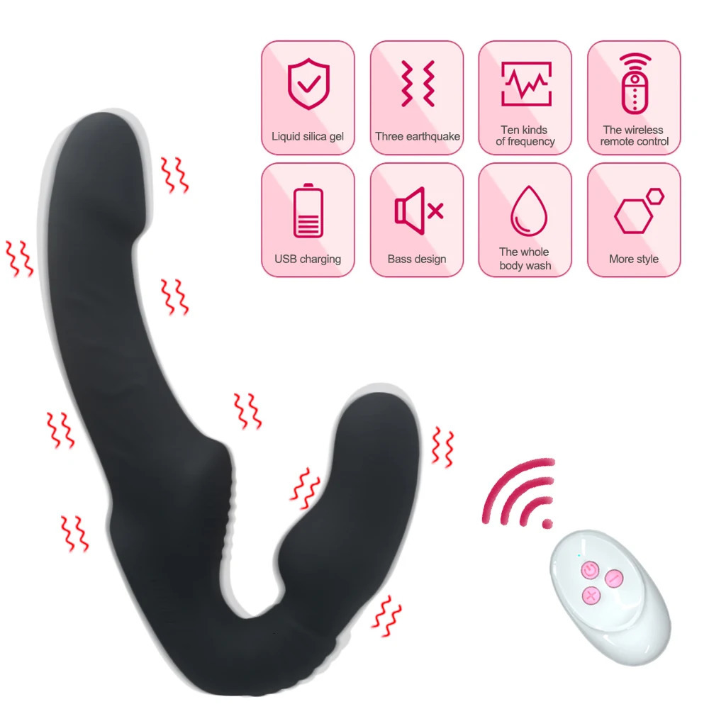 10 Speeds Strapless Strapon Dildo Vibrator Female Double Vibrating G Spot Adult Sex Toys For Women Couple Anal Prostate Massager 241014