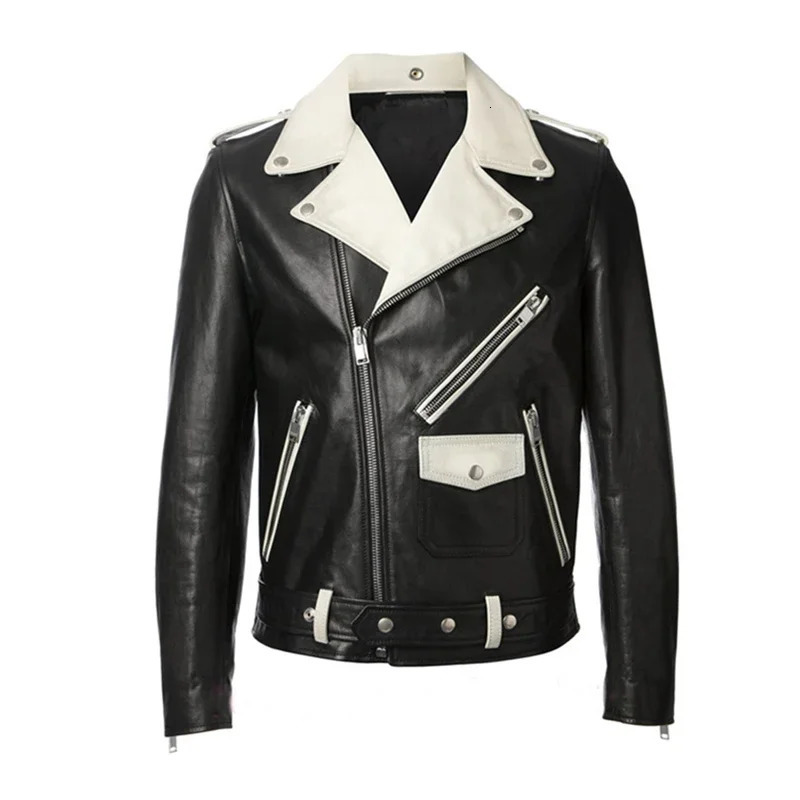 Motorcycle Black and White Leather Jacket Korean Edition Lover Fashion 241011