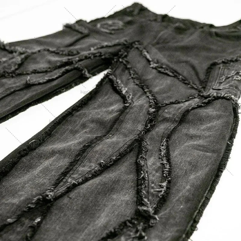 Frayed Edges distressed Washed Gothic Jeans 2024 Fashion Casual Punk Rock Loose Wide Leg Pants Mens Streetwear 241011
