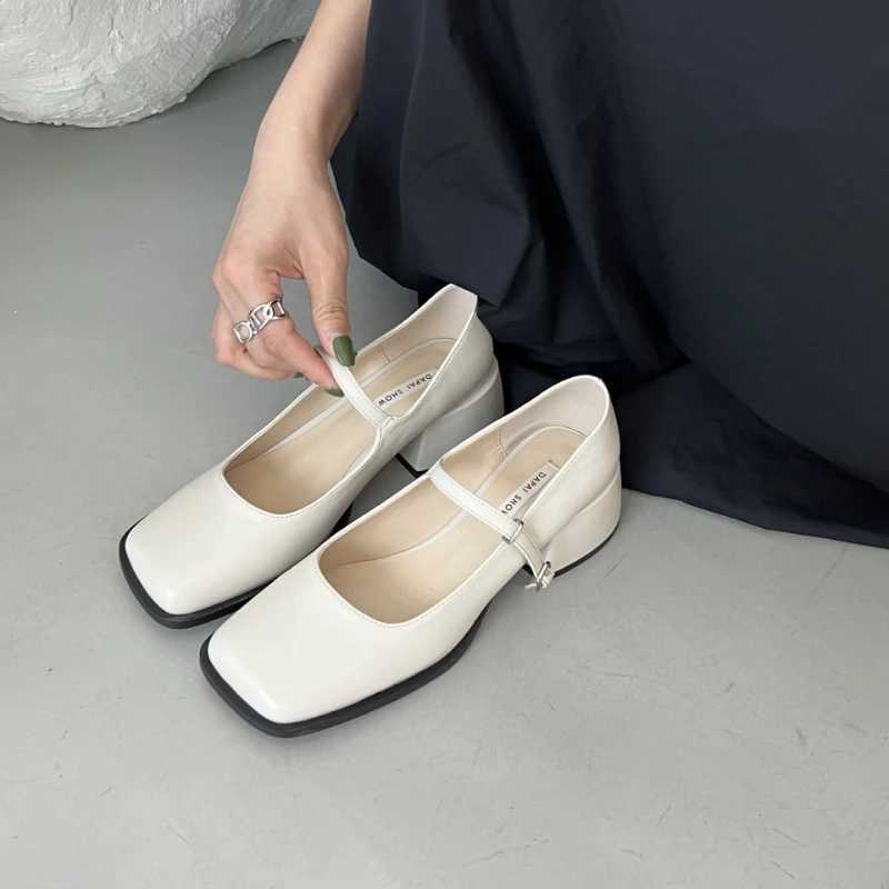 Brand Women Heels Shoes Fashion Square Toe Women Mary Jane Shoes Soft Sole Ballet Shoes Luxury Shallow Buckle Women Sandals 2024LX241014