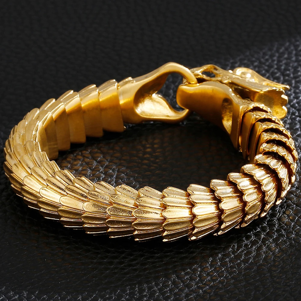 Dragon Head Animal Man Bracelet Gold 316L Stainless Steel Dragon Keel Chain Mens Bracelet Wristband Viking Charm Bracelet 241011