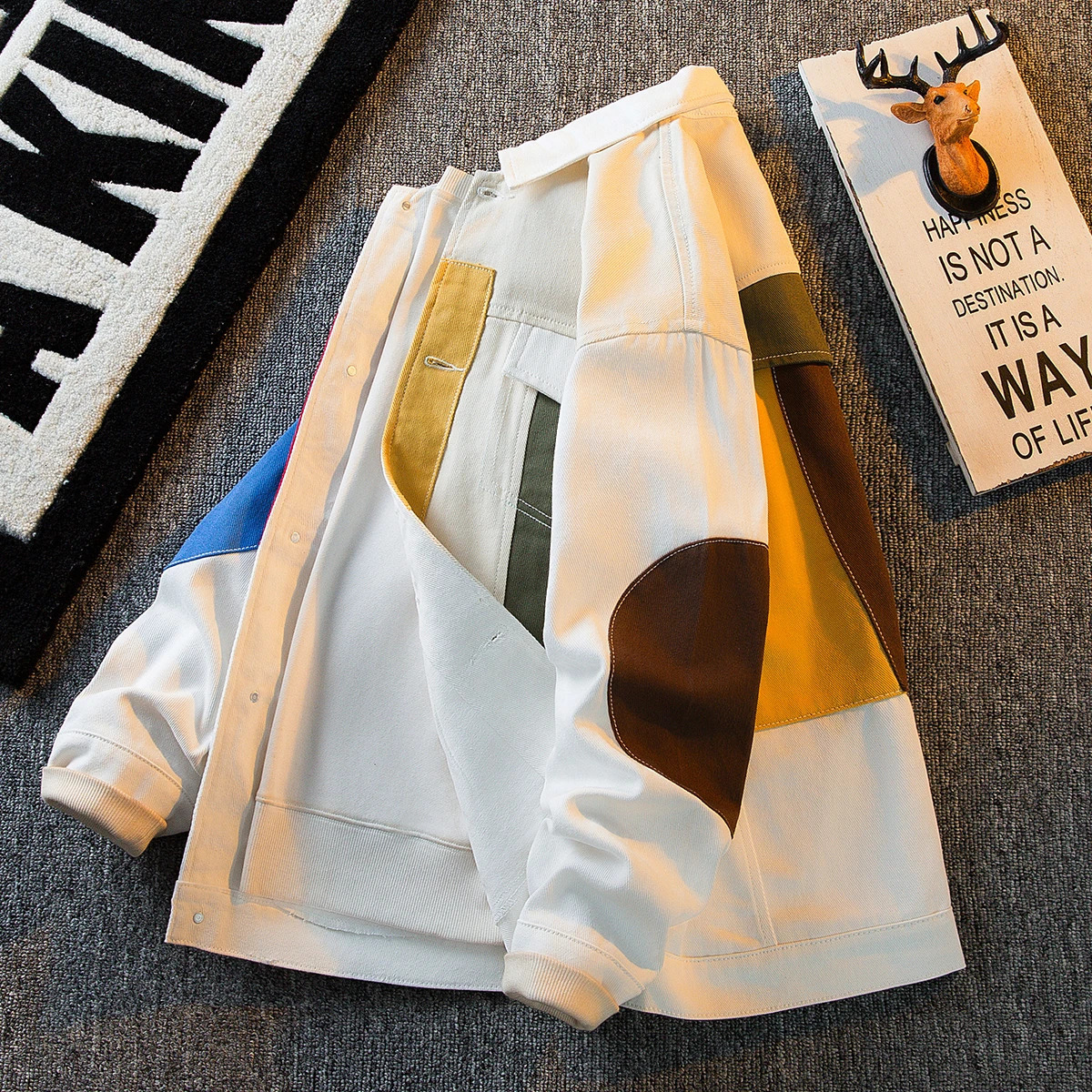 Spring Autumn Color Personality Splicing Jacket Mens Japanese Style High Street Loose Casual Jackets Men Tops Male Clothes 241011