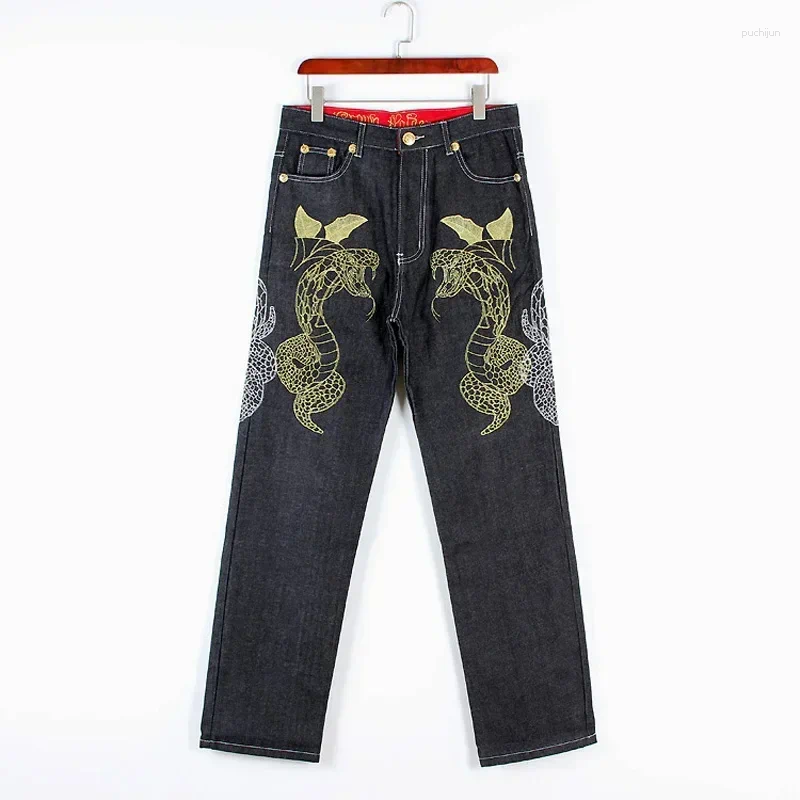 2025 S Fashion Designer Men S Jeans Hip Hop Streetwear Male Plus Size Loose Baggy Denim Pants Snake Embroidery Straight Long Trousers For Men