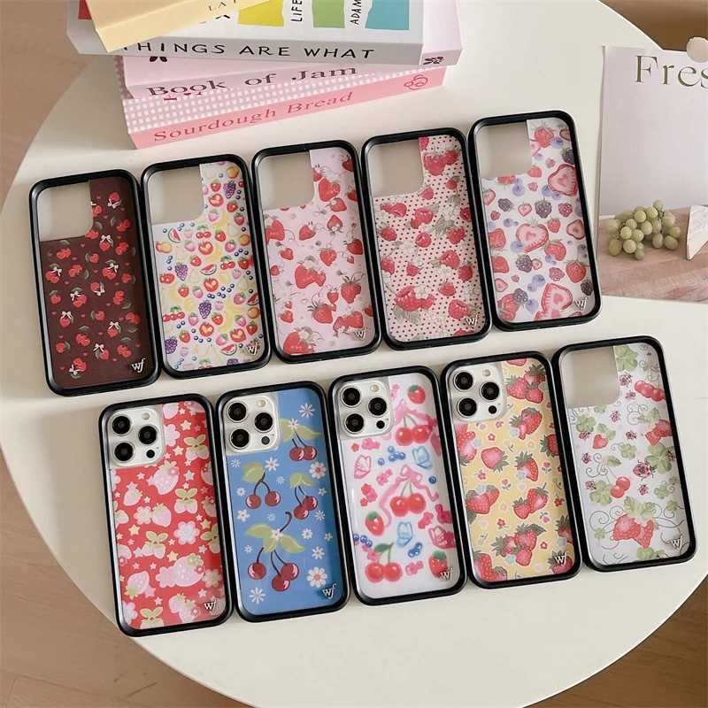 Wildflower 3D Ins Strawberry Cherry Phone Case for iPhone 16 15 14 13 12 Pro Max Plus 16 Pro 15pro WF Cute Cartoon Cover Funda M241012