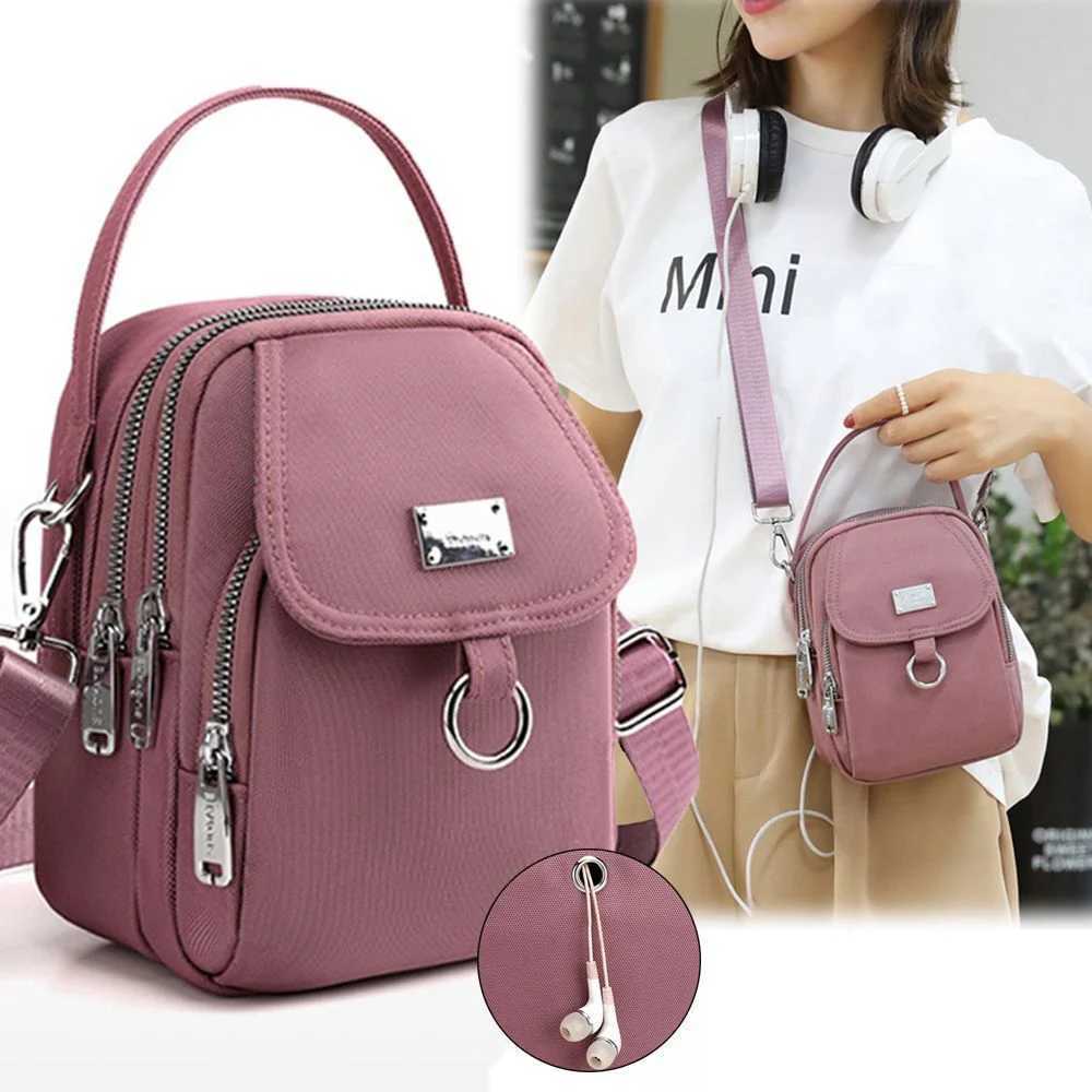 New womens mobile phone cross body bag fashion 3-layer shoulder bag mobile phone bag with headphone plug travel portable handbag M241014