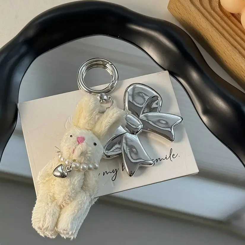 Cute Jewel Bear Keychain Plush Rabbit Bow Keyring Charm Pack Phone Pendant Womens Gift Fashion Accessories Y241014