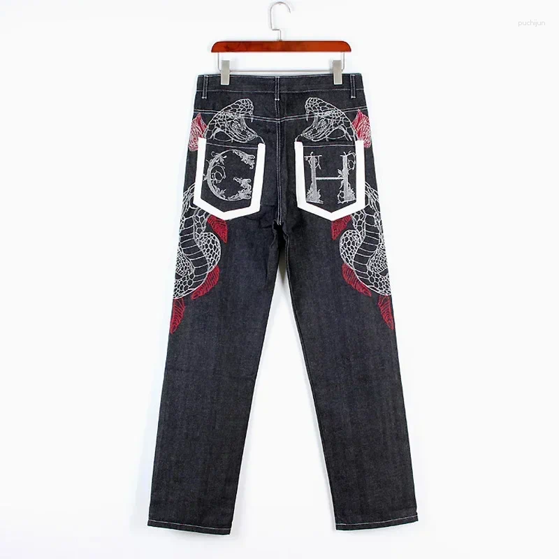 2025 S Fashion Designer Men S Jeans Hip Hop Streetwear Male Plus Size Loose Baggy Denim Pants Snake Embroidery Straight Long Trousers For Men