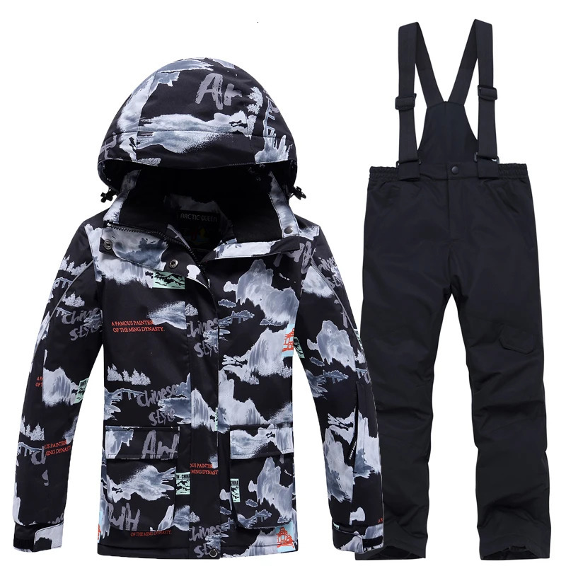 Fashion Childrens Snow Suit Snowboard Clothing Sets Outdoor Wear Ski Coat and Strap Pant Kids Costumes Boys Girls 241007