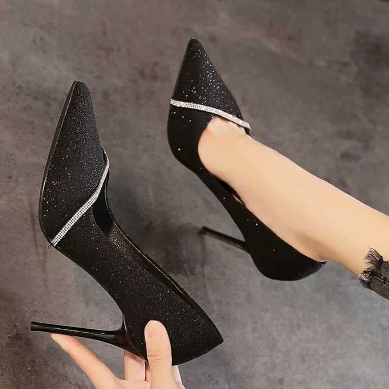 New Women Mid Heeled Sequin High-heeled Shoes Black Square Buckle Fashion High Heeled Shoes Woman Shoes Tacones Mujer PupmsLX241014