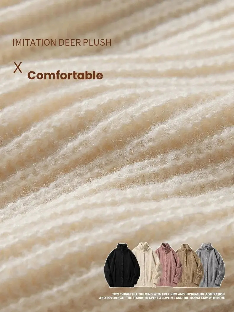 Lazy Style Japanese High Neck Cardigan Sweater Mens Autumn Winter Solid Warm Knit Sweater Loose Standing Collar Jacket Soft 241011