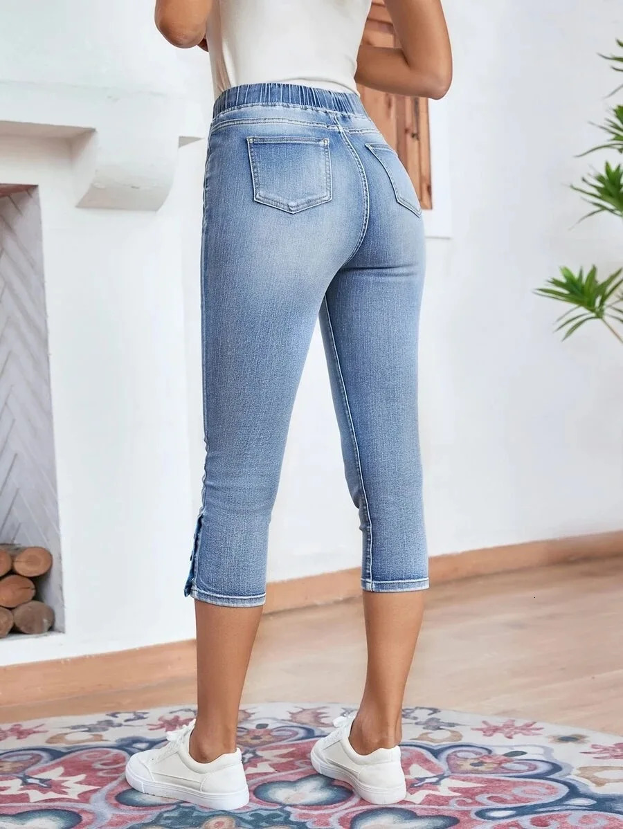 2023 Summer Womens CalfLength Jeans Fashion Skinny High Stretch Elastic Waist Denim Pencil Pants Casual Slim S2XL 241007