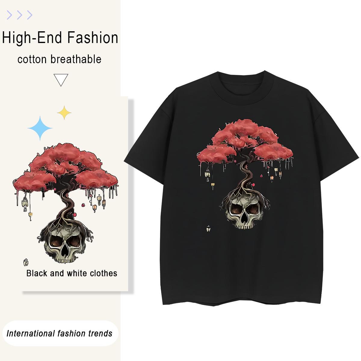TOP Quality T-Shirts for Women 230g 100% Cotton Breathable Crew Neck Summer Casual tree Couples T Shirts Comfortable Custom Printing Polos