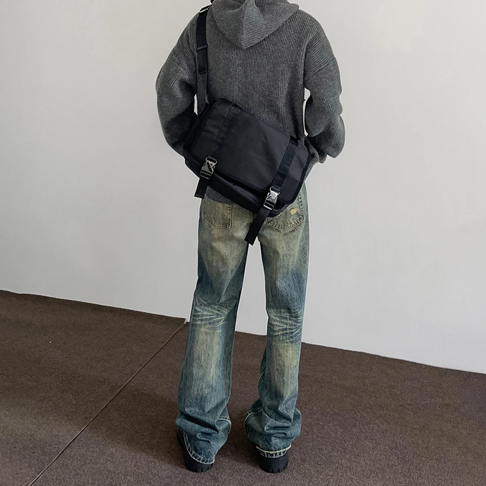 Jeans Men Streetwear Y2k Vintage Blue Distressed Casual Fashion Street Trousers Straight-leg Autumn Winter Flared Denim Pants 241011