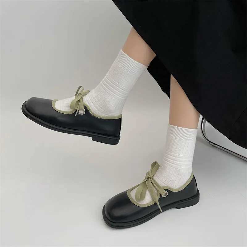 Casual Low Heel Leather Shoes for Women Round Toe School Mary Janes Pumps Fashion Shallow Dress Shoes Soft Sole Single ShoesLX241014