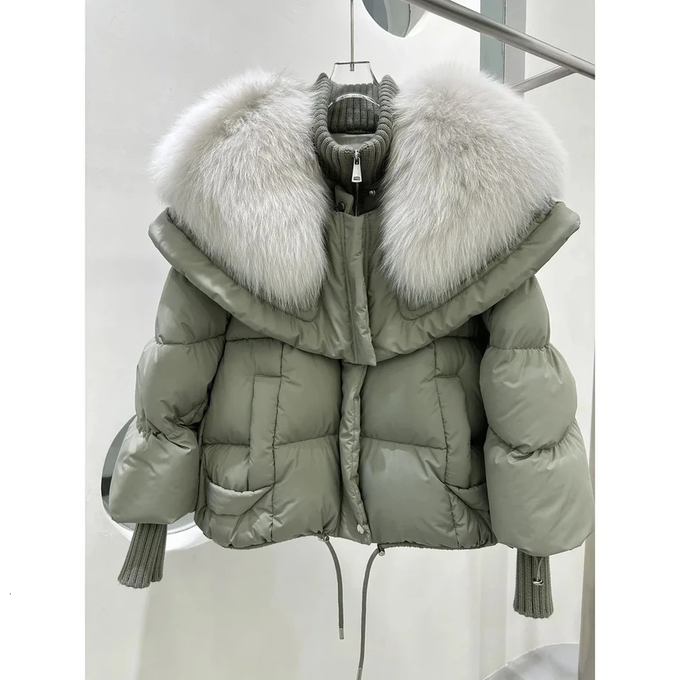 Fur Collar Goose Down Jacket Female Short Haining Winter Coat 2023 Bread Clothing Women Parkas 241011