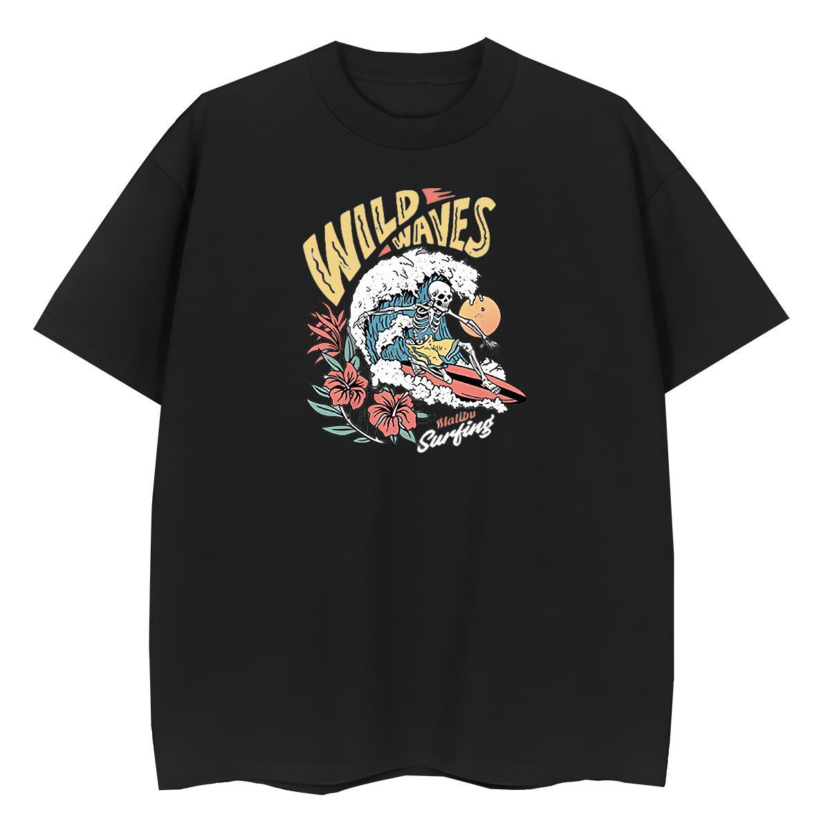 TOP Quality T shirt 230g Pure Cotton O Neck Short Sleeves Street skull Woman Tshirt Loose Floral Print Clothes