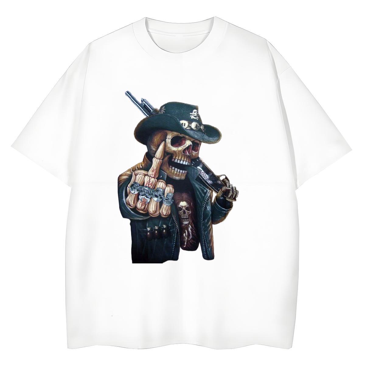 Fashion New T shirt 230g Cotton Crew Neck Hip Hop skull Women Tees Female DIY Anime Printed Top Tees
