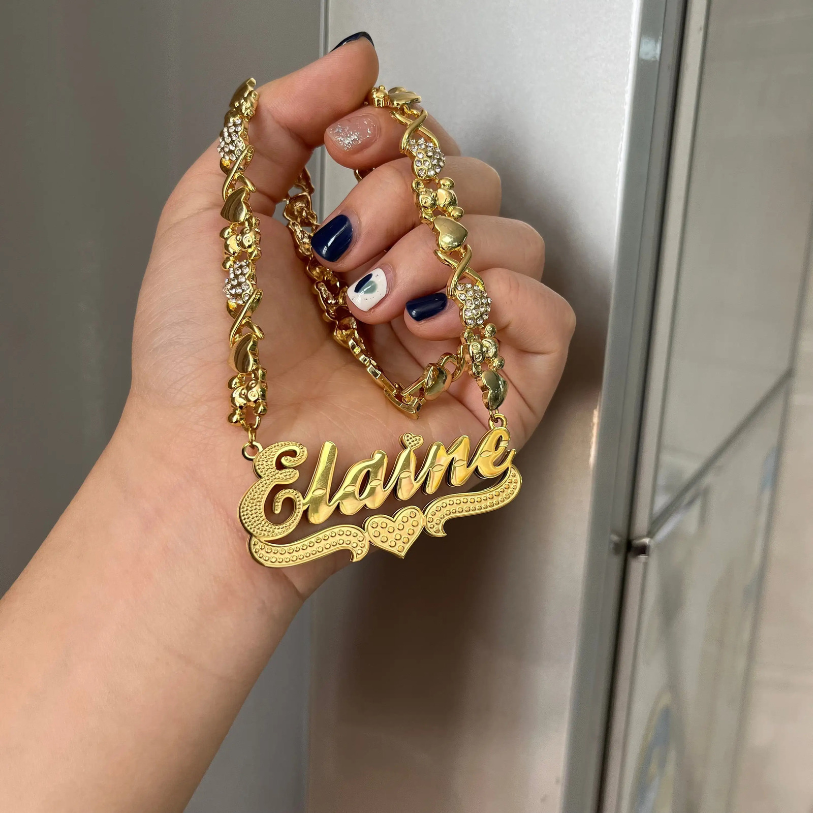 3D Double Plated Name Necklace Custom Name Necklace with Teddy Bear Personalized Nameplate Pendant Chain Gift For Women Kids 241014 - view 3